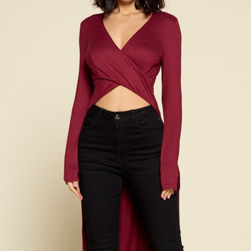 Solid color hi-low bottom hem top